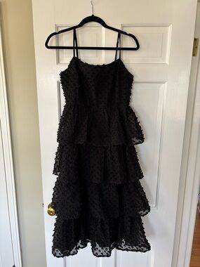 Lulu's Black Tiered Textured Spaghetti-Strap Dress for Girls